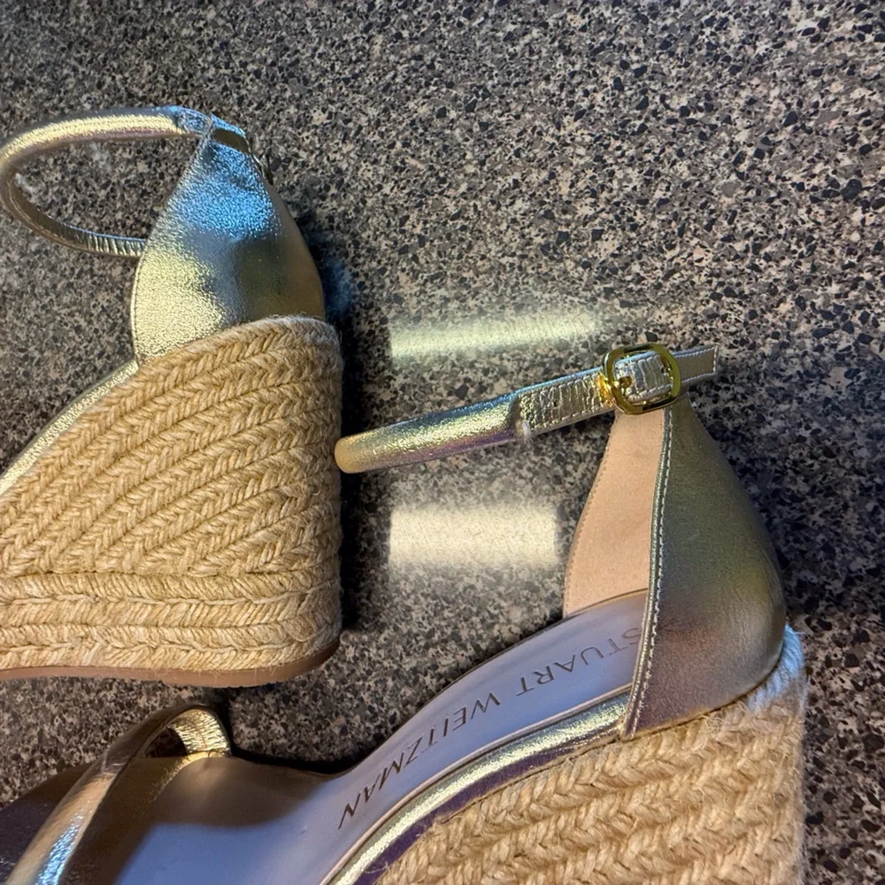 “STUART WEITZMAN”  Nudist Metallic Gold Espadrille Wedge Sandal - Picture 14 of 16